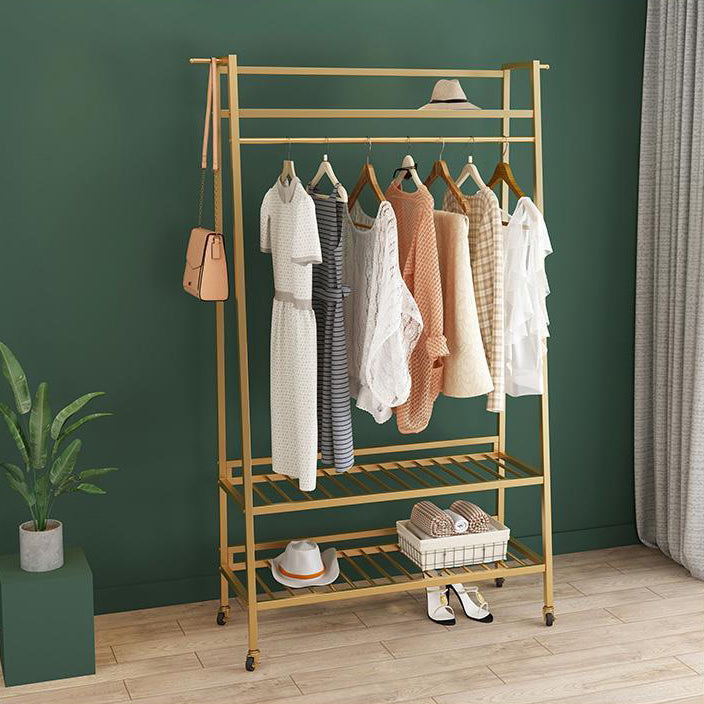 Zeitgenössischer Stil Open Armoire Gold Metal -Rettungsfleisch mit Kleidungsstange