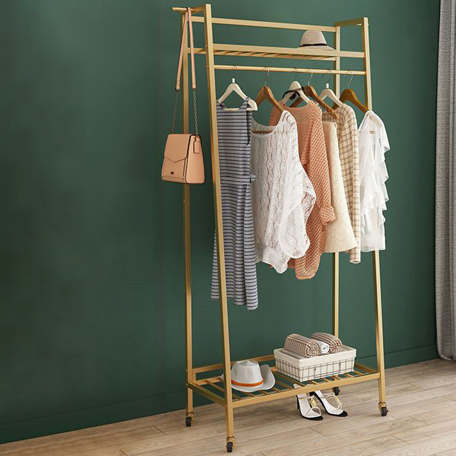 Zeitgenössischer Stil Open Armoire Gold Metal -Rettungsfleisch mit Kleidungsstange