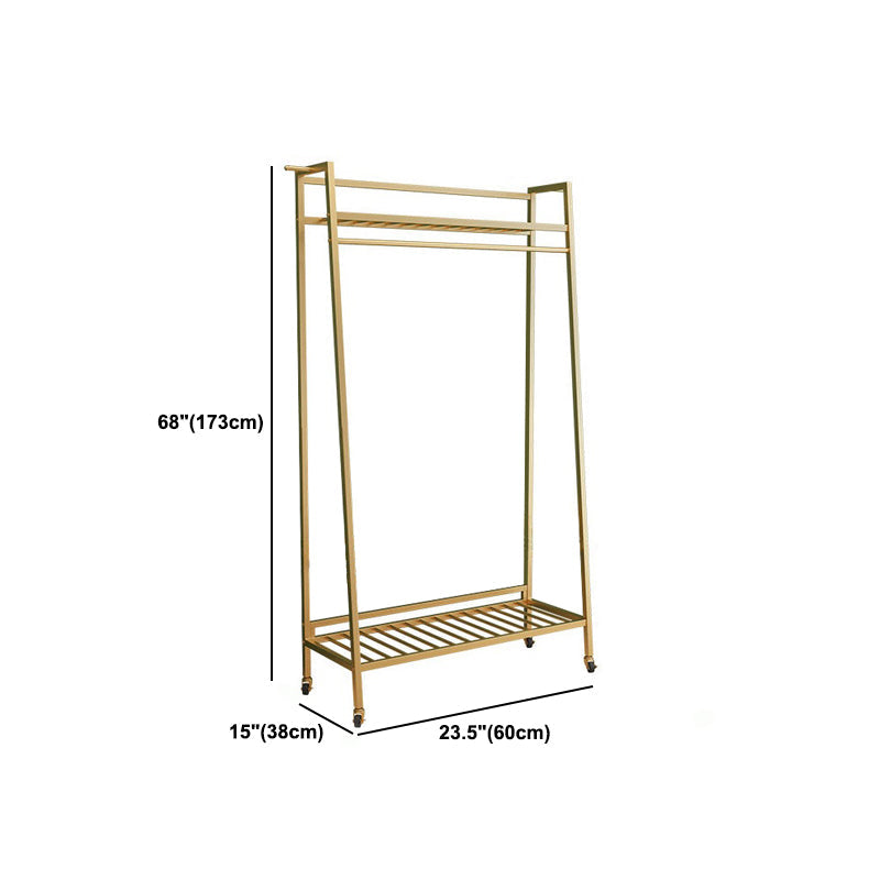 Zeitgenössischer Stil Open Armoire Gold Metal -Rettungsfleisch mit Kleidungsstange