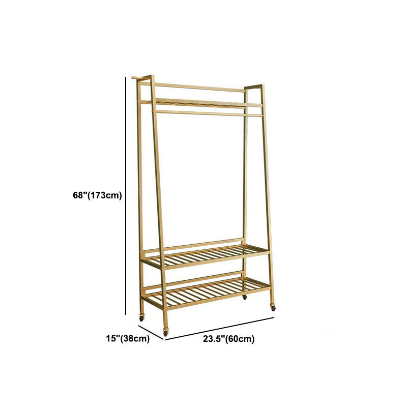 Zeitgenössischer Stil Open Armoire Gold Metal -Rettungsfleisch mit Kleidungsstange