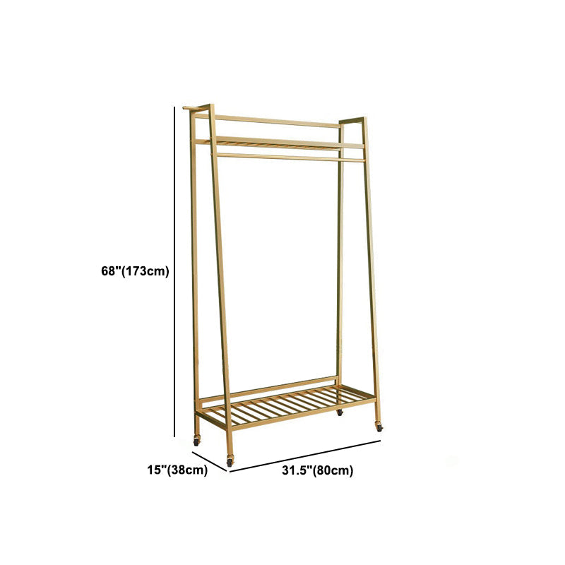 Zeitgenössischer Stil Open Armoire Gold Metal -Rettungsfleisch mit Kleidungsstange