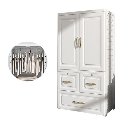 Contemporary Style Wardrobe Plastic Bedroom Wardrobe Closet With Drawer 22"L x 15"W x 43"H White With Clothing Rod