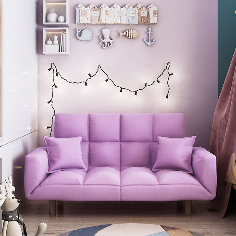 Linen Blend Contemporary Square Sofa Convertible Sofa, 45.66" L X 17.71" W X 25.98" H Light Purple Clearhalo 'furn' 'furn_sofas' 'Furniture' 'Living Room Furniture' 'Sofa' 'sofas' 5373436