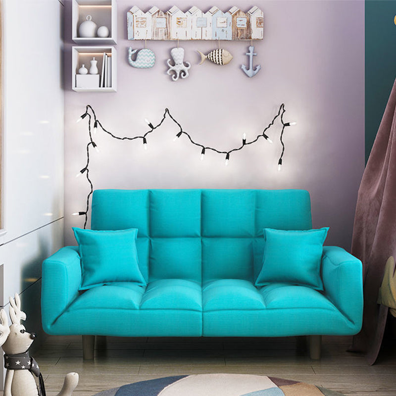 Linen Blend Contemporary Square Sofa Convertible Sofa, 45.66" L X 17.71" W X 25.98" H Sky Blue Clearhalo 'furn' 'furn_sofas' 'Furniture' 'Living Room Furniture' 'Sofa' 'sofas' 5373437