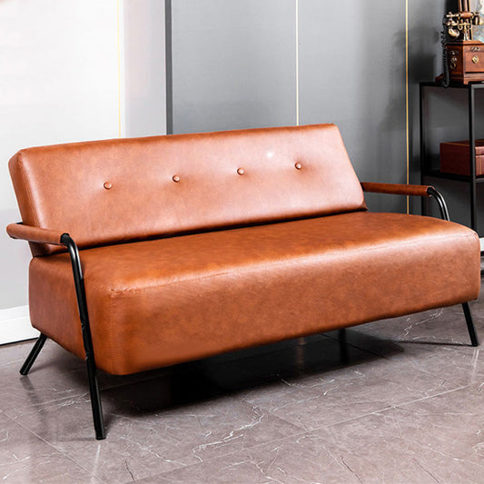 Faux Leather Industrial Tufted Back Sofa with Tuxedo Arm for Apartment Brown