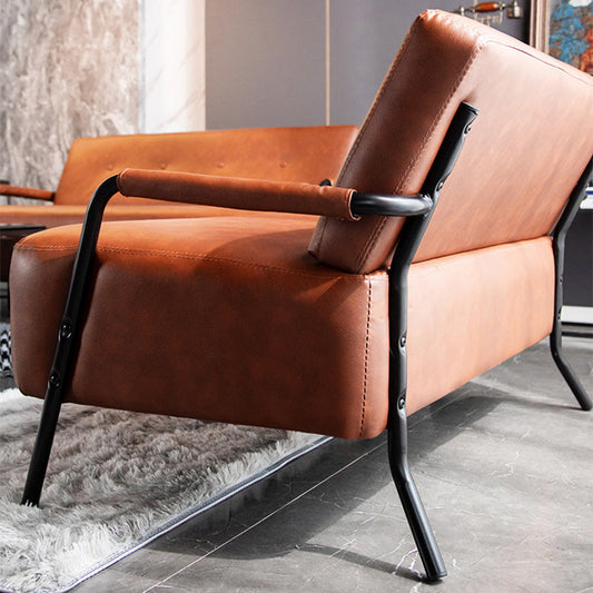 Faux Leather Industrial Tufted Back Sofa with Tuxedo Arm for Apartment