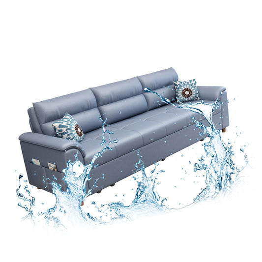 Cotton Blend and Faux Leather Biscuit Back Pillow Top Arm Couch Bed