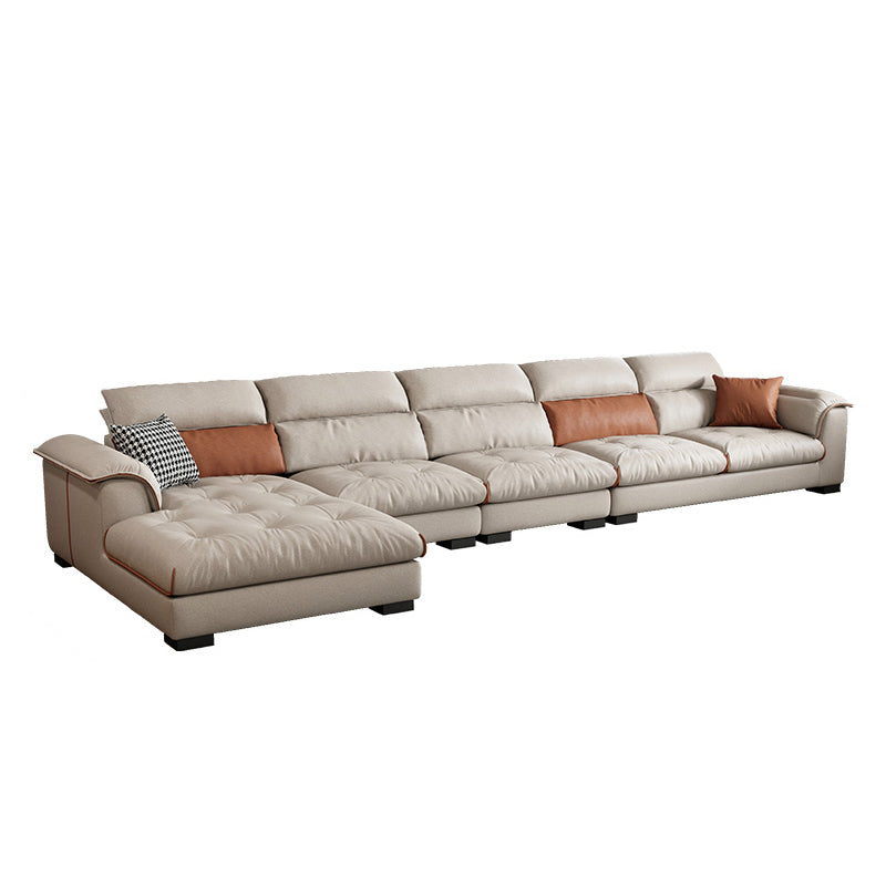Contemporary Leather and Velvet Tufted Sectional Couch for Living Room