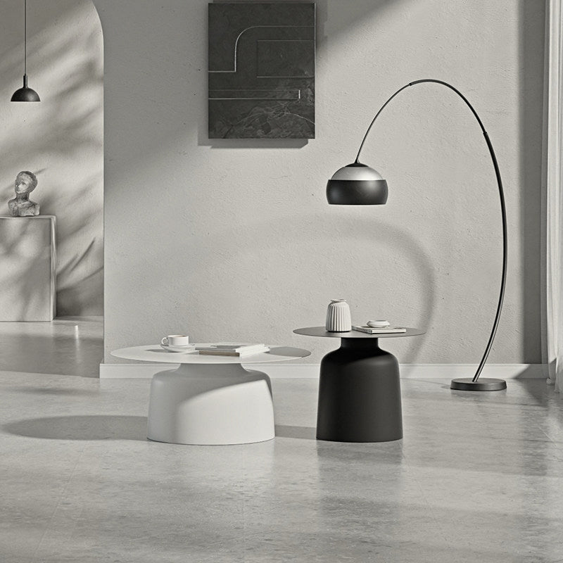 15.7 "/18.5"背の高い鉄の台座白 /黒い丸いコーヒーテーブル