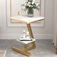 Modern Square Marble Top End Table Two-Tier Side Table with Iron Frame