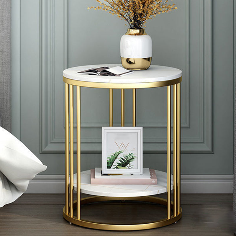 Frame Base Design Gold/ Black Metal Slate Top White Rectangular Side Table 23.6"L x 23.6"W x 21.7"H Gold Shelves Included Clearhalo 'Coffee & Accent Tables' 'End & Side Tables' 'end_side_tables' 'furn' 'furn_end_side_tables' 'Furniture' 'Living Room Furniture' 5374473