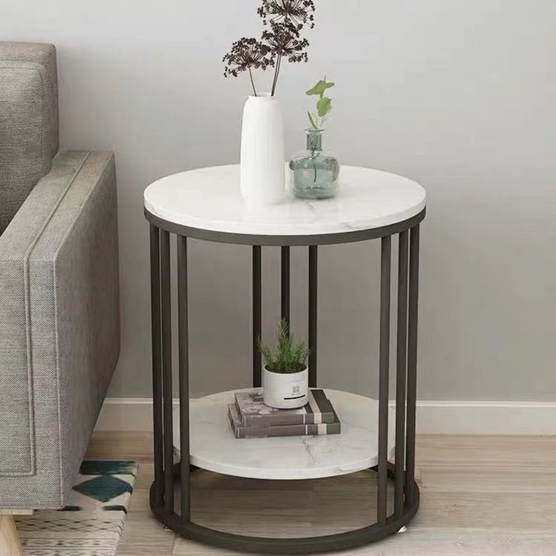 Frame Base Design Gold/ Black Metal Slate Top White Rectangular Side Table 20"L x 20"W x 22"H Black Shelves Included Clearhalo 'Coffee & Accent Tables' 'End & Side Tables' 'end_side_tables' 'furn' 'furn_end_side_tables' 'Furniture' 'Living Room Furniture' 5374475