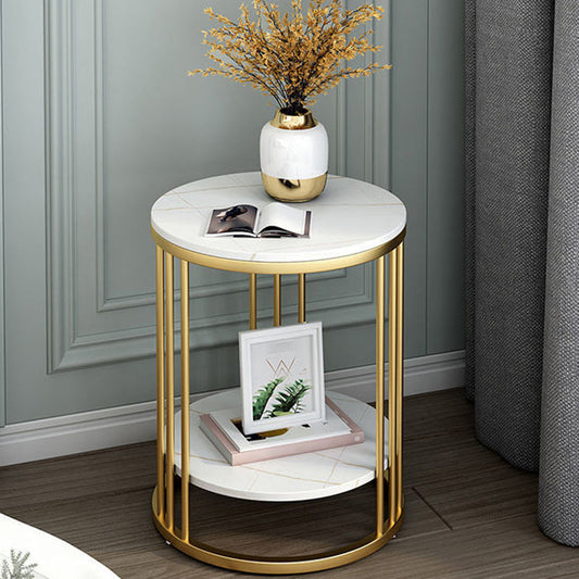 Frame Base Design Gold/ Black Metal Slate Top White Rectangular Side Table Clearhalo 'Coffee & Accent Tables' 'End & Side Tables' 'end_side_tables' 'furn' 'furn_end_side_tables' 'Furniture' 'Living Room Furniture' 5374478
