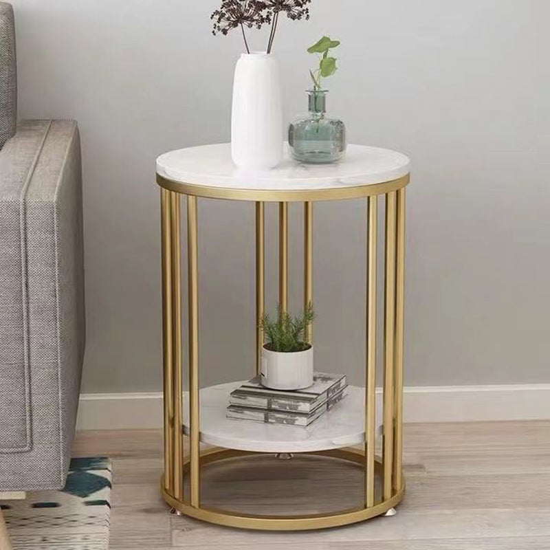 Frame Base Design Gold/ Black Metal Slate Top White Rectangular Side Table 16"L x 16"W x 22"H Gold Shelves Included Clearhalo 'Coffee & Accent Tables' 'End & Side Tables' 'end_side_tables' 'furn' 'furn_end_side_tables' 'Furniture' 'Living Room Furniture' 5374480