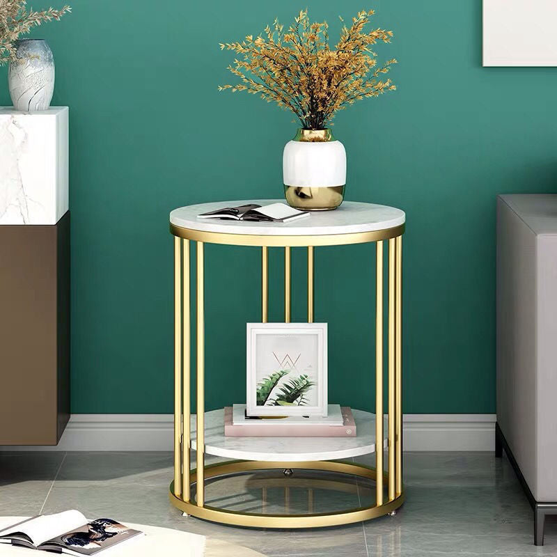 Frame Base Design Gold/ Black Metal Slate Top White Rectangular Side Table 20"L x 20"W x 22"H Gold Shelves Included Clearhalo 'Coffee & Accent Tables' 'End & Side Tables' 'end_side_tables' 'furn' 'furn_end_side_tables' 'Furniture' 'Living Room Furniture' 5374489