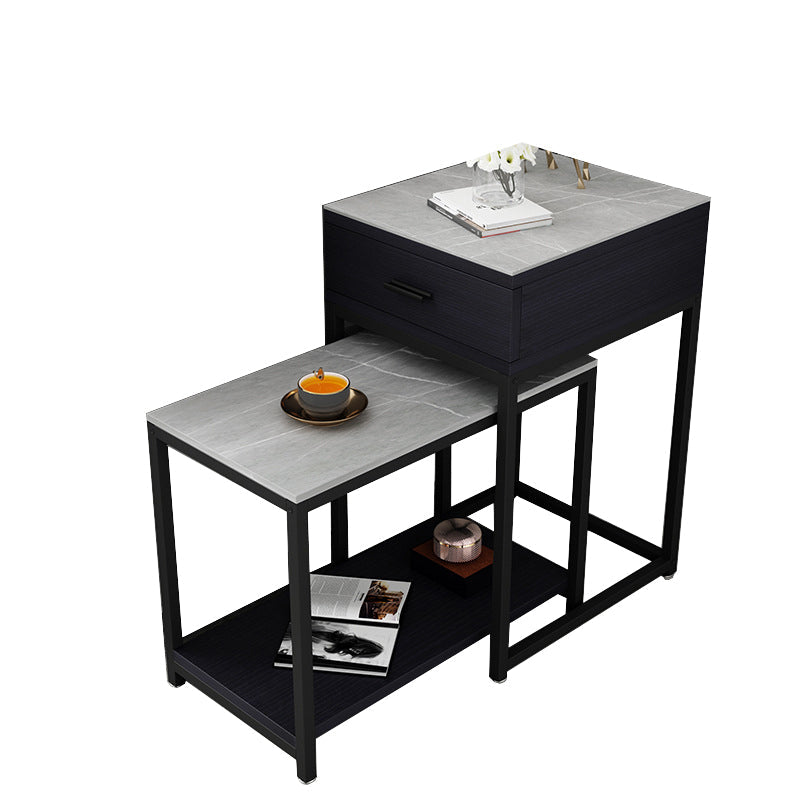 Contemporary Living Room Sofa Side Table Stone Top End Table with Drawer and Shelf 24"L x 14"W x 268"H Gray Clearhalo 'Coffee & Accent Tables' 'End & Side Tables' 'end_side_tables' 'furn' 'furn_end_side_tables' 'Furniture' 'Living Room Furniture' 5374502