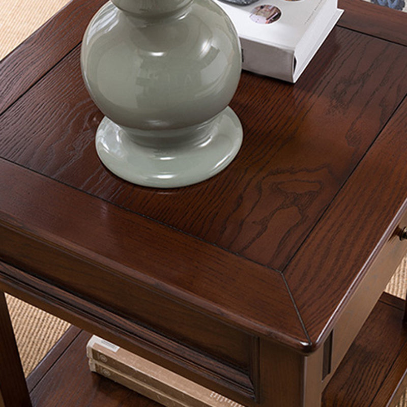 Lving Room Square Wood Top End Table Double Tier 4 Legs Side Table Clearhalo 'Coffee & Accent Tables' 'End & Side Tables' 'end_side_tables' 'furn' 'furn_end_side_tables' 'Furniture' 'Living Room Furniture' 5374534