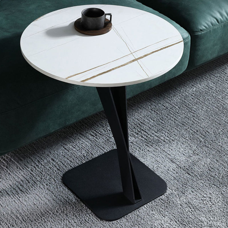 Pedestal Base Design Black Metal White/white Gold/black SLATE Top Round Side Table White Gold Clearhalo 'Coffee & Accent Tables' 'End & Side Tables' 'end_side_tables' 'furn' 'furn_end_side_tables' 'Furniture' 'Living Room Furniture' 5374539