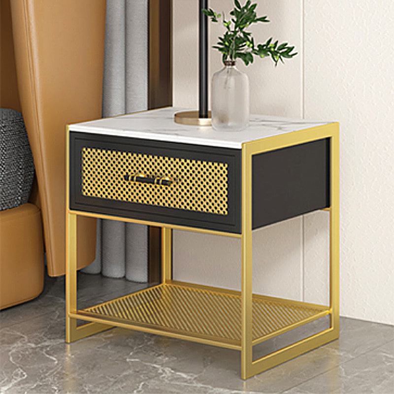 Stone Top Aufbewahrung Nachttisch Metal Night Tisch mit Regalen und Schublade