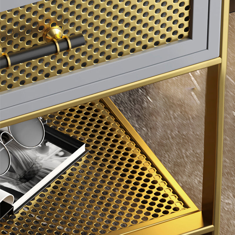 Table de nuit de rangement en pierre avec étagères et tiroir