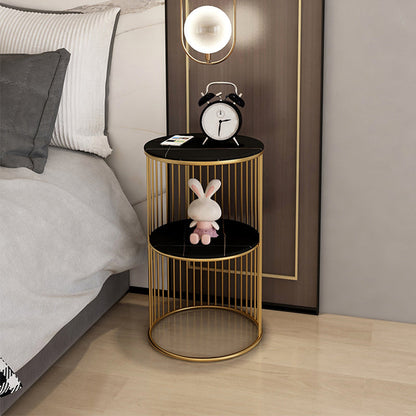 Table de nuit en métal rond en pierre rond avec étagères