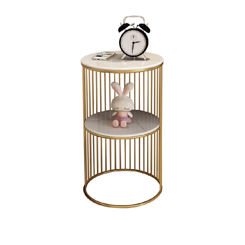 Table de nuit en métal rond en pierre rond avec étagères