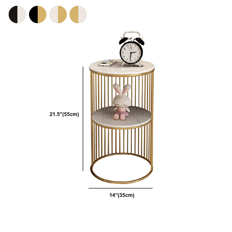 Runde Stein Top Nachttisch Metallrahmen Nachttisch mit Regalen