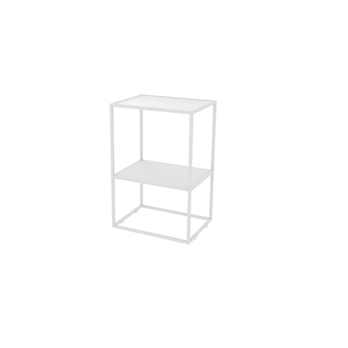 Zeitgenössischer offener Aufbewahrungsnachtstand Metal Night Tisch mit Regalen