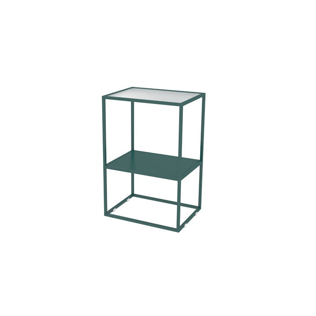 Zeitgenössischer offener Aufbewahrungsnachtstand Metal Night Tisch mit Regalen