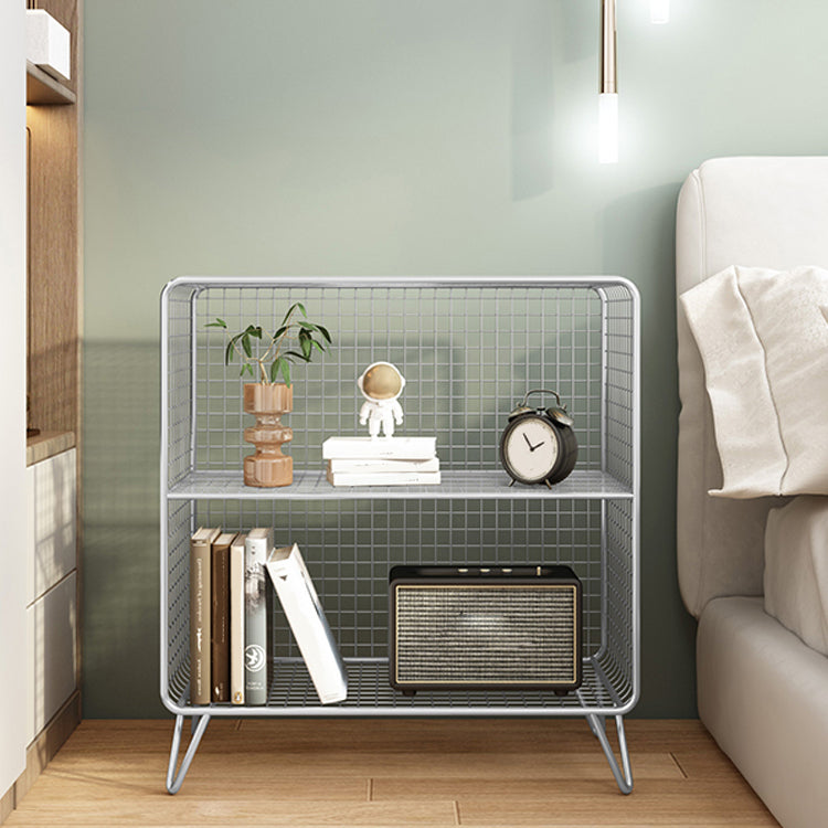 Metal Nightstand with Legs Glam Night Table with Shelves in Silver/Gold/Black 24"L x 12"W x 28"H Silver Clearhalo 'Bedroom Furniture' 'furn' 'furn_night_stand' 'Furniture' 'night_stand' 'Nightstands' 5374707