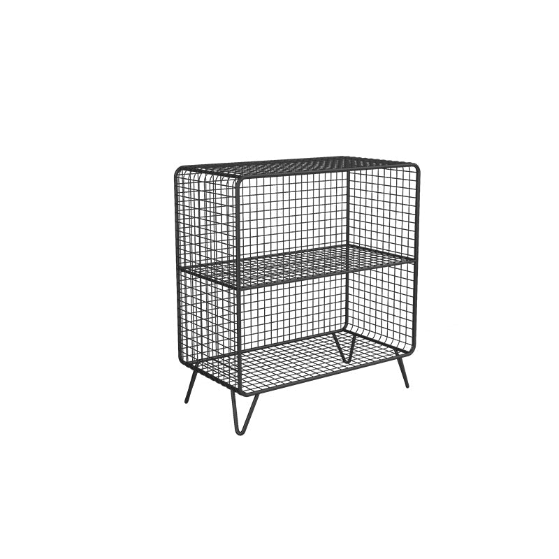 Metal Nightstand with Legs Glam Night Table with Shelves in Silver/Gold/Black 24"L x 12"W x 28"H Black Clearhalo 'Bedroom Furniture' 'furn' 'furn_night_stand' 'Furniture' 'night_stand' 'Nightstands' 5374711