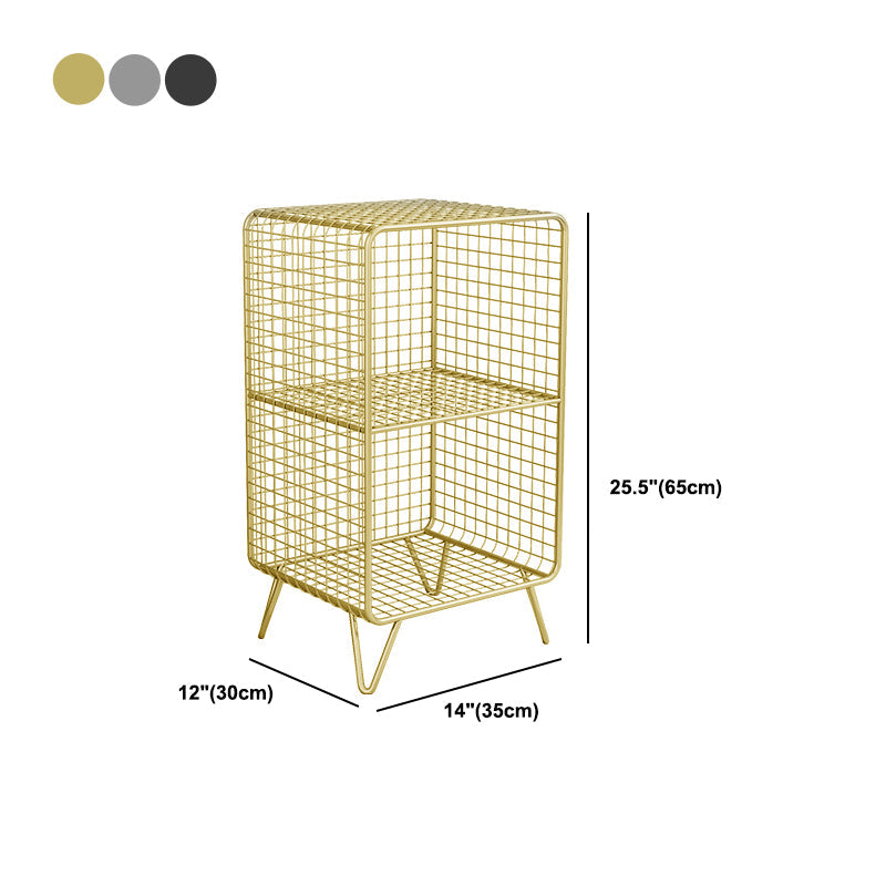 Comodino in metallo con gambe tavolino notturno glam con ripiani in argento/oro/nero