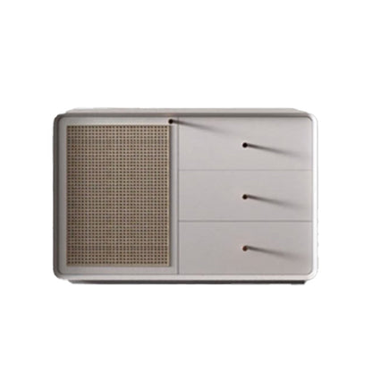 Simplicity Wood 28-inch Height Sideboard Rattan Doors Cupboard for Living Room 46"L x 20"W x 28"H White Clearhalo 'buffet_sideboard' 'Buffets & Sideboards' 'furn' 'furn_buffet_sideboard' 'Furniture' 'Kitchen & Dining Furniture' 5379250