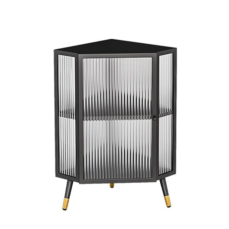 Modern Style Kitchen Server Glass Door Iron Frame Server for Living Room 15.7"L x 15.7"W x 29.5"H Black Clearhalo 'buffet_sideboard' 'Buffets & Sideboards' 'furn' 'furn_buffet_sideboard' 'Furniture' 'Kitchen & Dining Furniture' 5379278