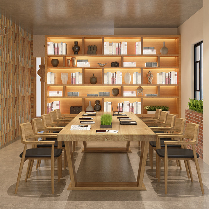 Mesa de reuniones de rectángulo de madera sólida de la oficina en casa escritura de escritura moderna