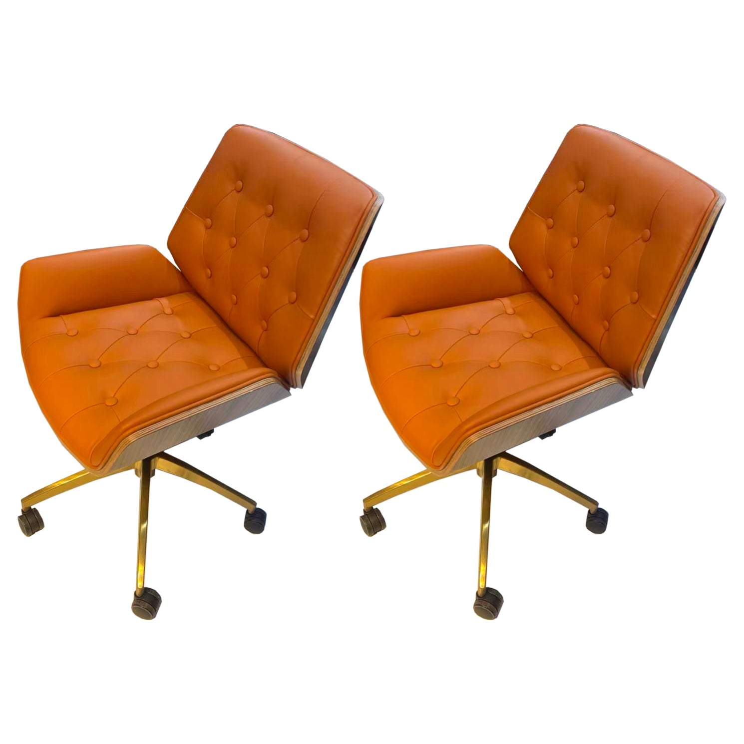 Mid Back Desk Chair Modern Faux Leather Armless Working Chair Orange 2 Piece Set Clearhalo 'furn' 'furn_office_chair' 'Furniture' 'Office Chairs' 'Office Furniture' 'office_chair' 5379716