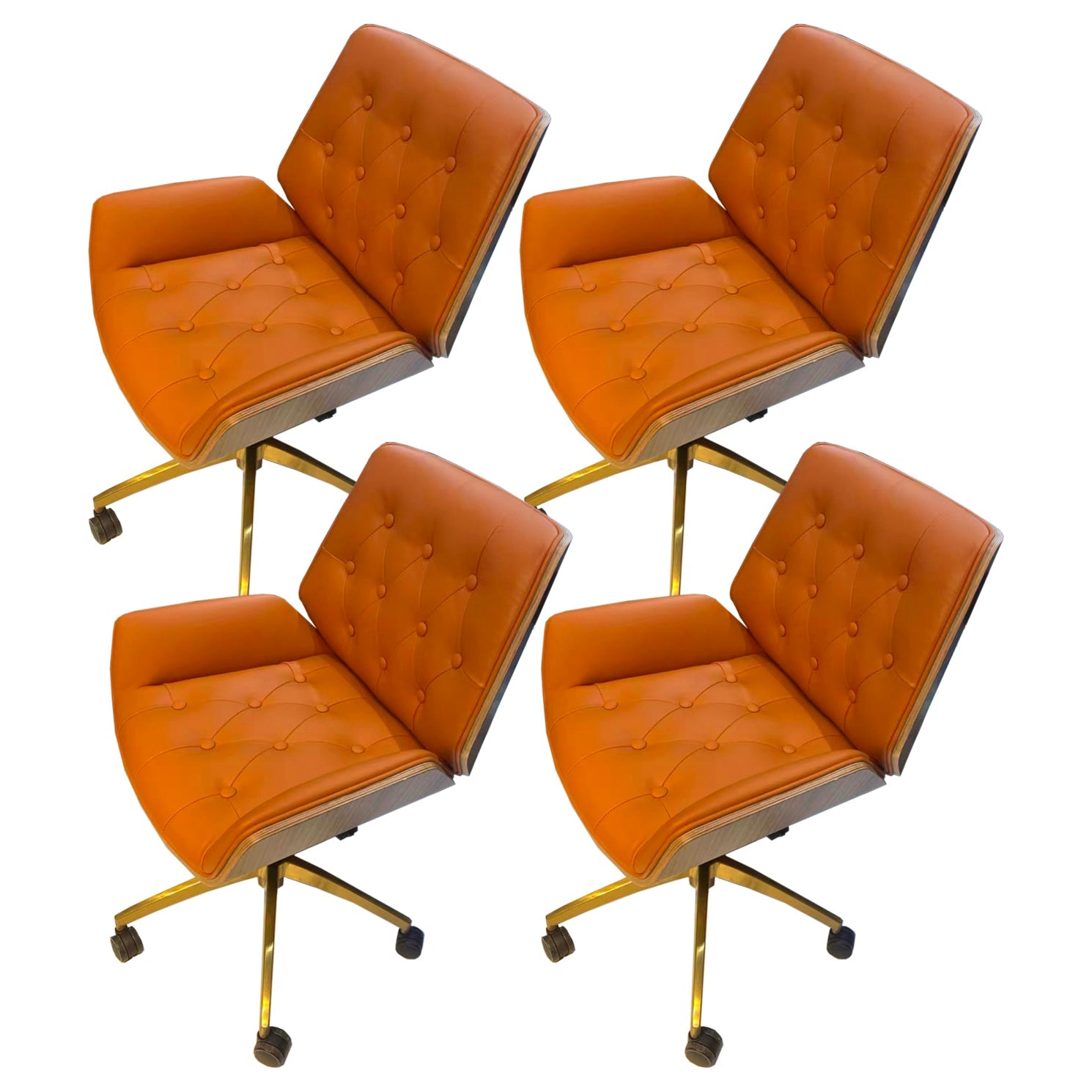 Mid Back Desk Chair Modern Faux Leather Armless Working Chair Orange 4 Piece Set Clearhalo 'furn' 'furn_office_chair' 'Furniture' 'Office Chairs' 'Office Furniture' 'office_chair' 5379719