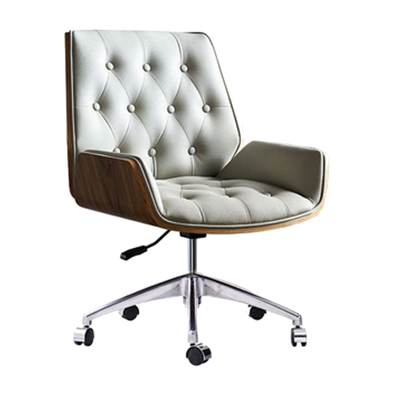Mid Back Desk Chair Modern Faux Leather Armless Working Chair Grey-Silver 1 Piece Clearhalo 'furn' 'furn_office_chair' 'Furniture' 'Office Chairs' 'Office Furniture' 'office_chair' 5379720