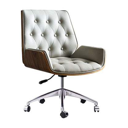 Mid Back Desk Chair Modern Faux Leather Armless Working Chair Grey-Silver 1 Piece Clearhalo 'furn' 'furn_office_chair' 'Furniture' 'Office Chairs' 'Office Furniture' 'office_chair' 5379720