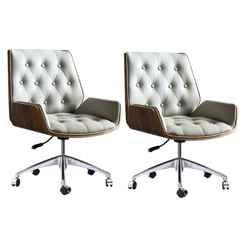 Mid Back Desk Chair Modern Faux Leather Armless Working Chair Grey-Silver 2 Piece Set Clearhalo 'furn' 'furn_office_chair' 'Furniture' 'Office Chairs' 'Office Furniture' 'office_chair' 5379723