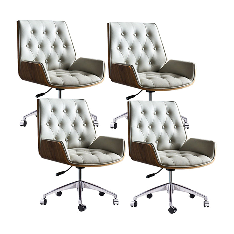 Mid Back Desk Chair Modern Faux Leather Armless Working Chair Grey-Silver 4 Piece Set Clearhalo 'furn' 'furn_office_chair' 'Furniture' 'Office Chairs' 'Office Furniture' 'office_chair' 5379725