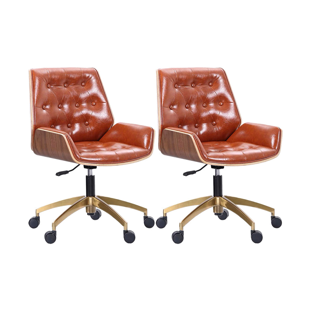 Mid Back Desk Chair Modern Faux Leather Armless Working Chair Brown 2 Piece Set Clearhalo 'furn' 'furn_office_chair' 'Furniture' 'Office Chairs' 'Office Furniture' 'office_chair' 5379728