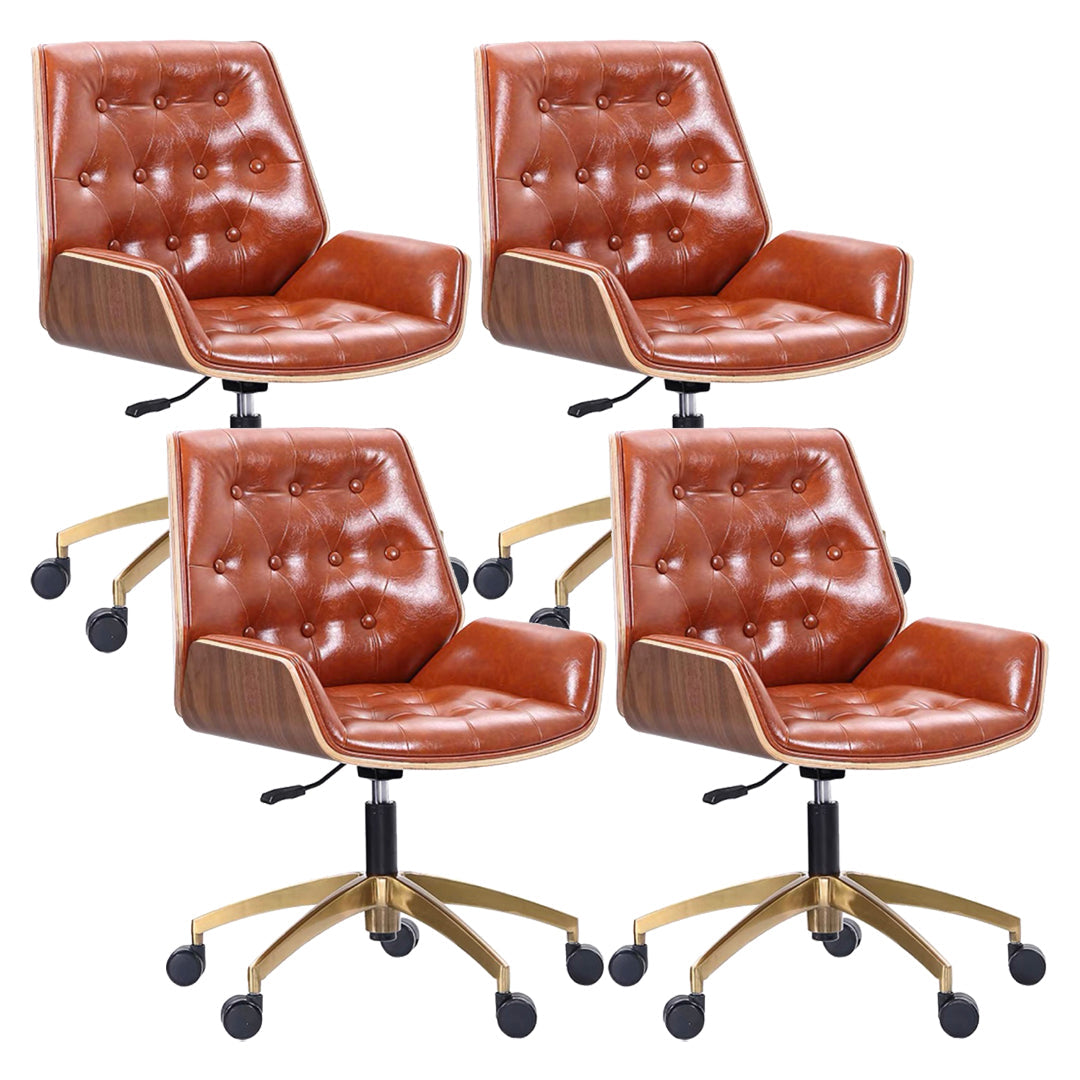 Mid Back Desk Chair Modern Faux Leather Armless Working Chair Brown 4 Piece Set Clearhalo 'furn' 'furn_office_chair' 'Furniture' 'Office Chairs' 'Office Furniture' 'office_chair' 5379730