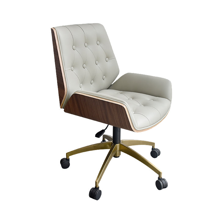 Mid Back Desk Chair Modern Faux Leather Armless Working Chair Grey-Gold 1 Piece Clearhalo 'furn' 'furn_office_chair' 'Furniture' 'Office Chairs' 'Office Furniture' 'office_chair' 5379732