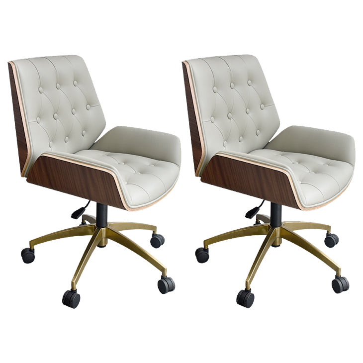 Mid Back Desk Chair Modern Faux Leather Armless Working Chair Grey-Gold 2 Piece Set Clearhalo 'furn' 'furn_office_chair' 'Furniture' 'Office Chairs' 'Office Furniture' 'office_chair' 5379734