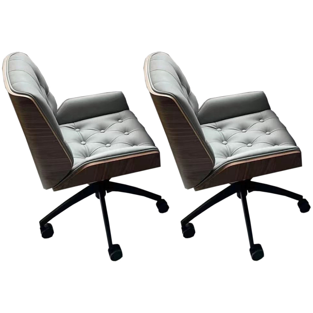 Mid Back Desk Chair Modern Faux Leather Armless Working Chair Gray Black 2 Piece Set Clearhalo 'furn' 'furn_office_chair' 'Furniture' 'Office Chairs' 'Office Furniture' 'office_chair' 5379738