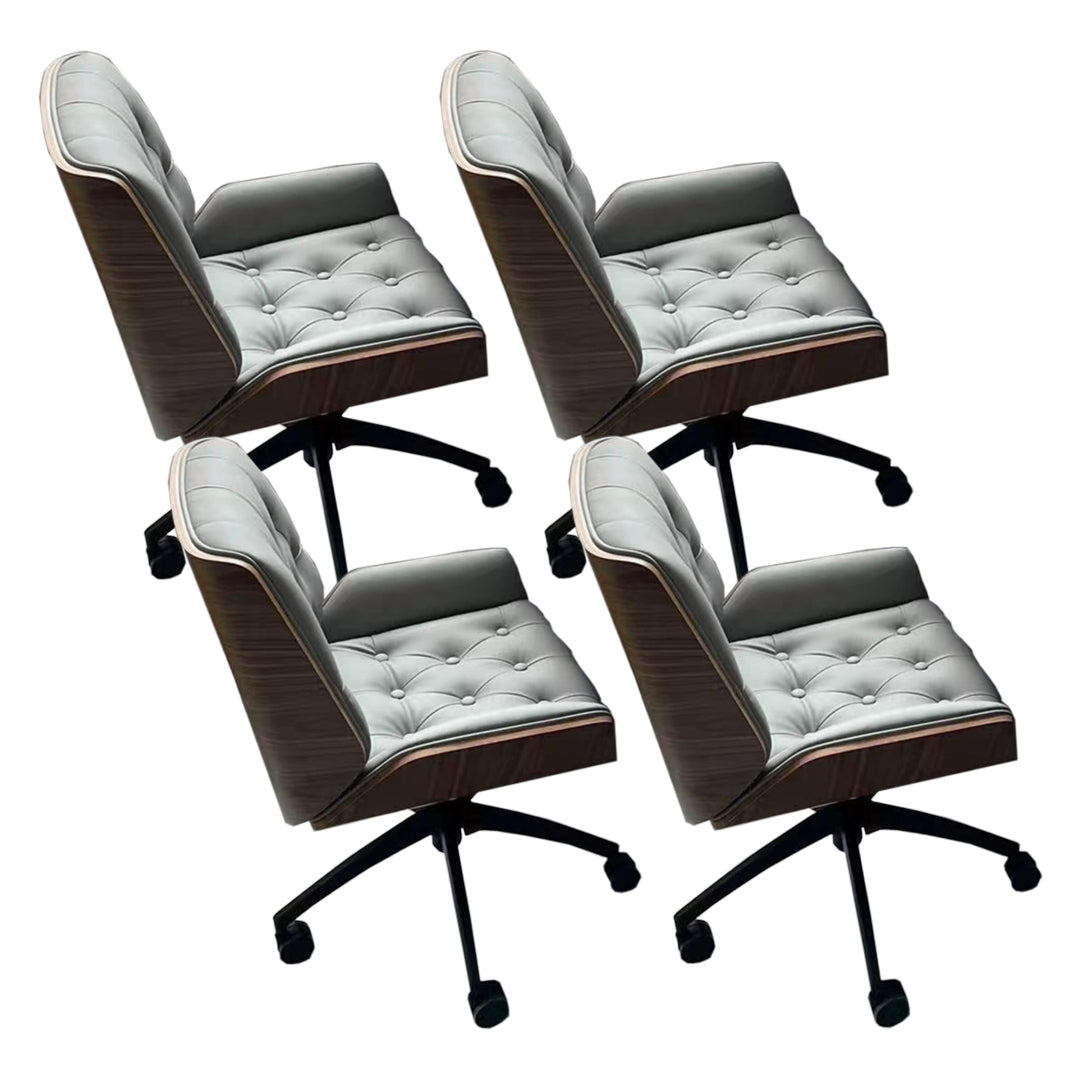 Mid Back Desk Chair Modern Faux Leather Armless Working Chair Gray Black 4 Piece Set Clearhalo 'furn' 'furn_office_chair' 'Furniture' 'Office Chairs' 'Office Furniture' 'office_chair' 5379739