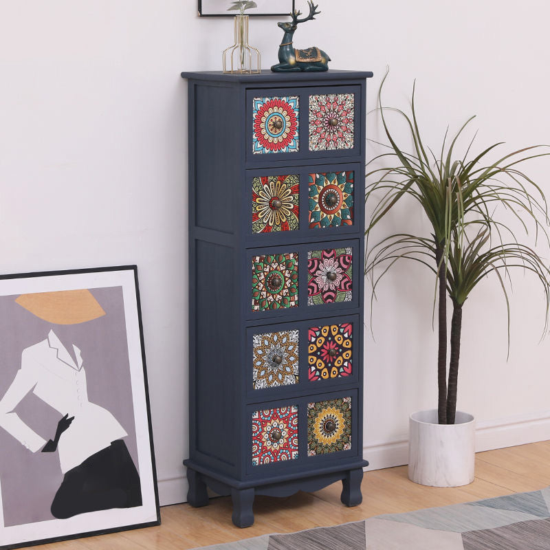 Brown Storage Chest Traditional Style Wooden Storage Chest Dresser with Drawers 17"L x 12"W x 48"H Blue Clearhalo 'Bedroom Furniture' 'Dressers & Chests' 'dressers_chests' 'furn' 'furn_dressers_chests' 'Furniture' 5379985