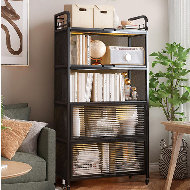 Modern Style Bookshelf Metal Closed Back Bookcase with Door for Office Clearhalo 'Bookcases' 'furn' 'furn_bookcases' 'Furniture' 'Office Furniture' 5380165