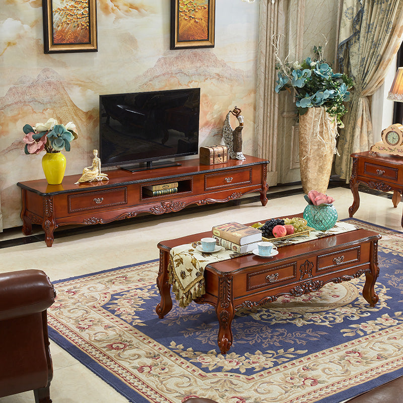 Support de télévision de style traditionnel marron armoire télévisée en bois de chêne avec 2 tiroirs